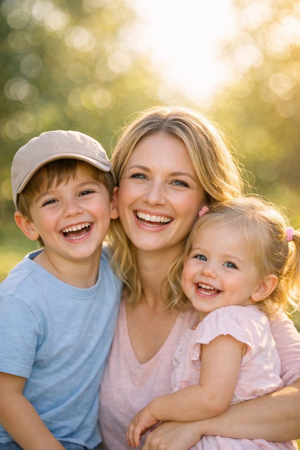 Mum and children smiling